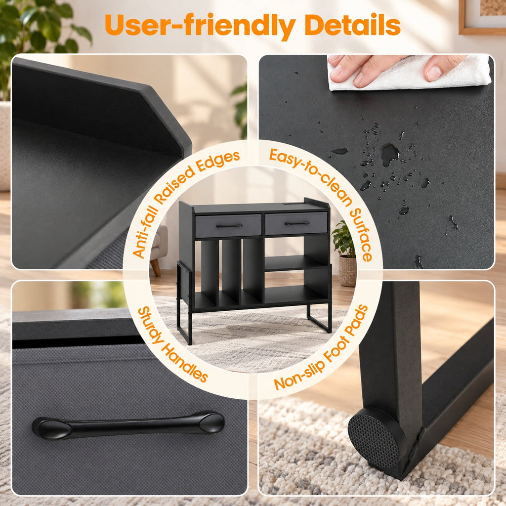 Airfind Large Record Player Stand with Charging Station Mid Century Modern Vinyl Storage Cabinet, 209 lbs Capacity, 30in x 14in x 27in Inside Footprint