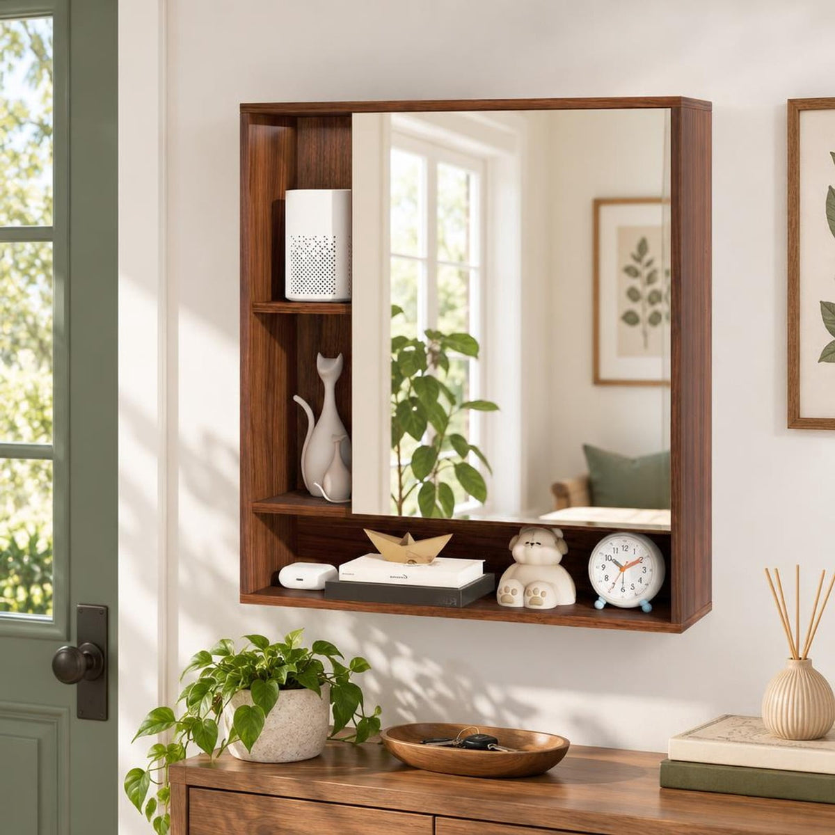 Airfind Wall Mounted Bathroom Cabinet with Mirror Single Door, 176 lbs Capacity, Glass MDF Engineered Wood Frame, 21.5 Inch x 6.5 Inch x 24 Inch Footprint