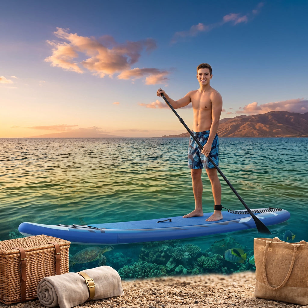 Airfind Inflatable Stand Up Paddle Board with Triple Fins Backpack and Aluminum Hand Pump for Adults and Beginners, Blue