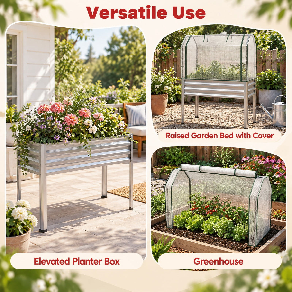 Airfind Galvanized Raised Garden Bed with Legs and Greenhouse Cover for Vegetable Flower, 175 LBS Capacity, Electroplated Metal PE Frame, Silver