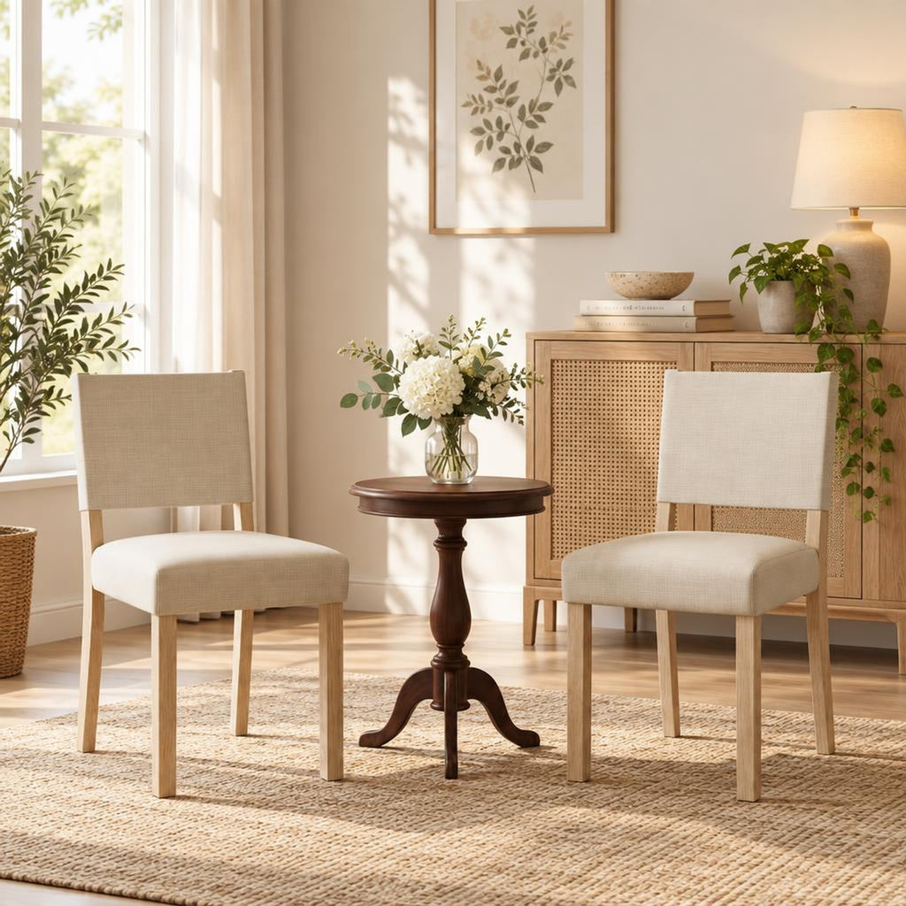 Airfind Upholstered Dining Chairs with Solid Rubber Wood Legs Set of 2, 330 lbs Capacity, Rubber Wood Engineered Wood Linen Fabric Sponge Frame