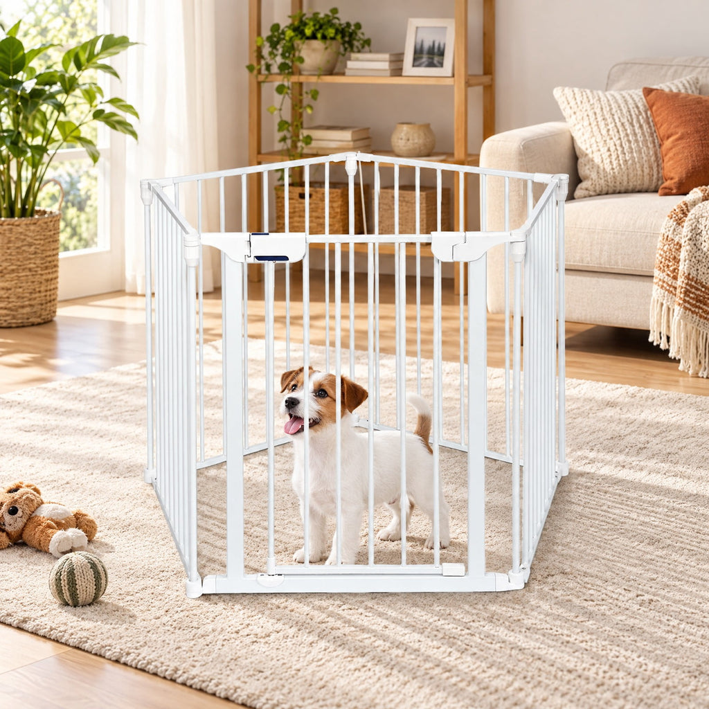 Airfind 115 Inch Length 5 Panel Adjustable Wide Fireplace Fence, Steel Frame, White, Size of each panel 29 x 24 (L x W)
