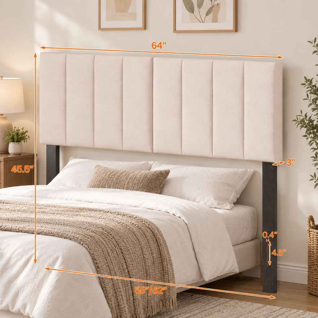 Airfind Linen Upholstered Headboard with Solid Wood Legs and Adjustable Width, Linen Fabric Sponge Rubber Wood MDF Frame, 64 x 3 x 45.5 Footprint