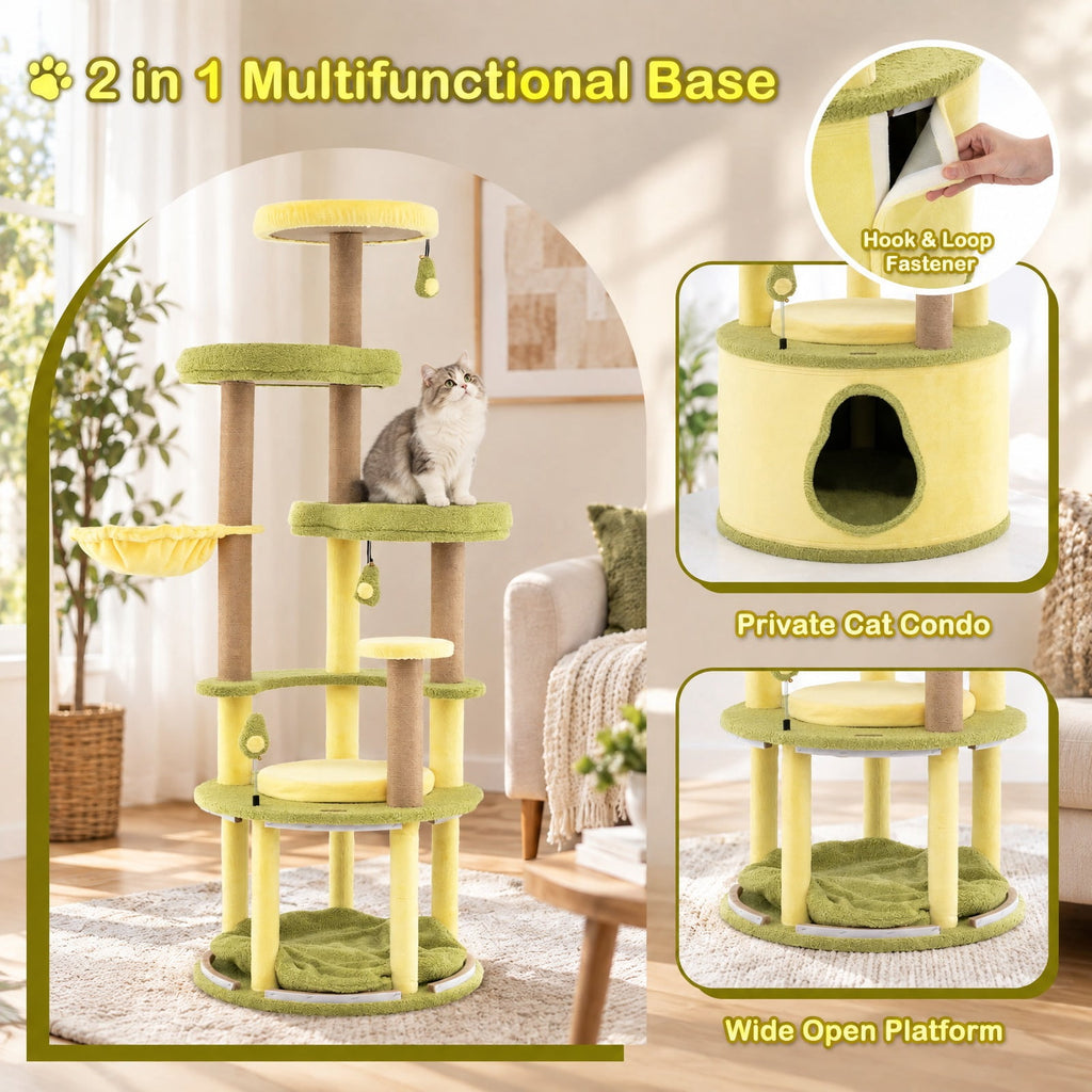 Airfind Large Avocado Cat Tree Multi-level Cat Tower with Private Condo, Green, Detachable soft cushion for added coziness