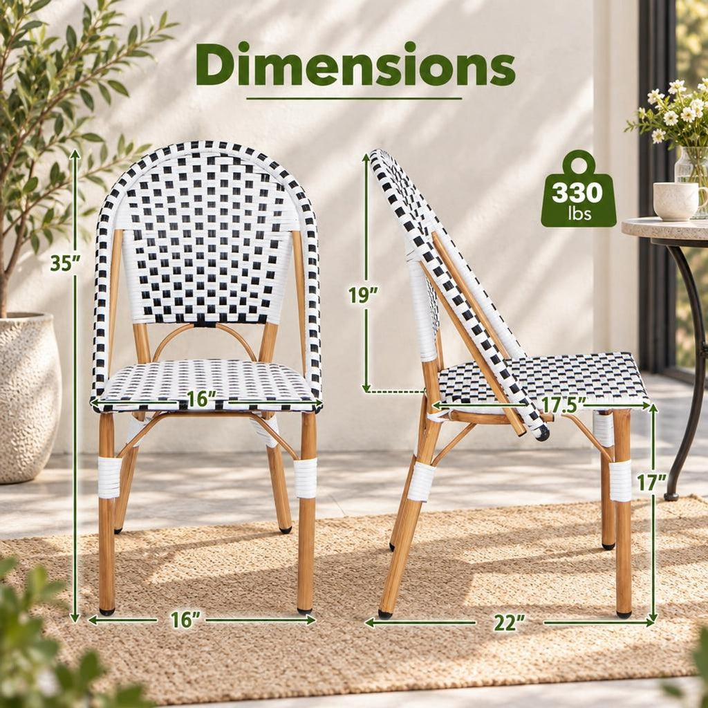 Airfind French Bistro Chair Set of 2 with Galvanized Metal Framex, 330 lbs Net Weight of 2 Chairs: 24.5 lbs Capacity, White