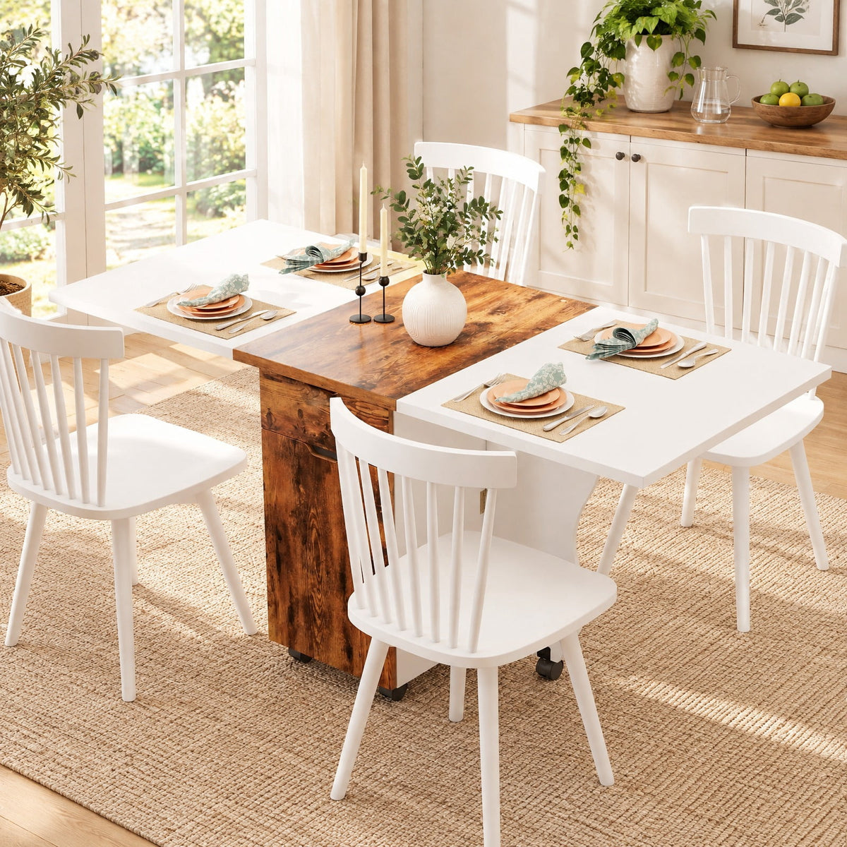 Airfind Folding Dining Table 3-in-1 Space-Saving Drop Leaf Kitchen Table with Lockable Wheels, 60 kg Capacity, 63.2 x 27.6 x 29.5 Footprint