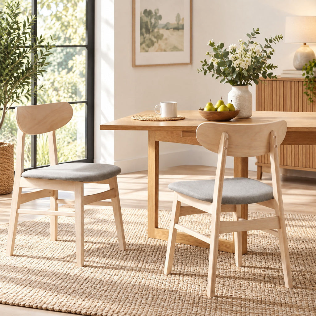 Airfind Dining Chair Set of 2 Fabric Upholstered Kitchen Armless Chairs, 330 lbs Capacity, Rubber Wood Polyester Fabric Sponge LVL Frame, Natural