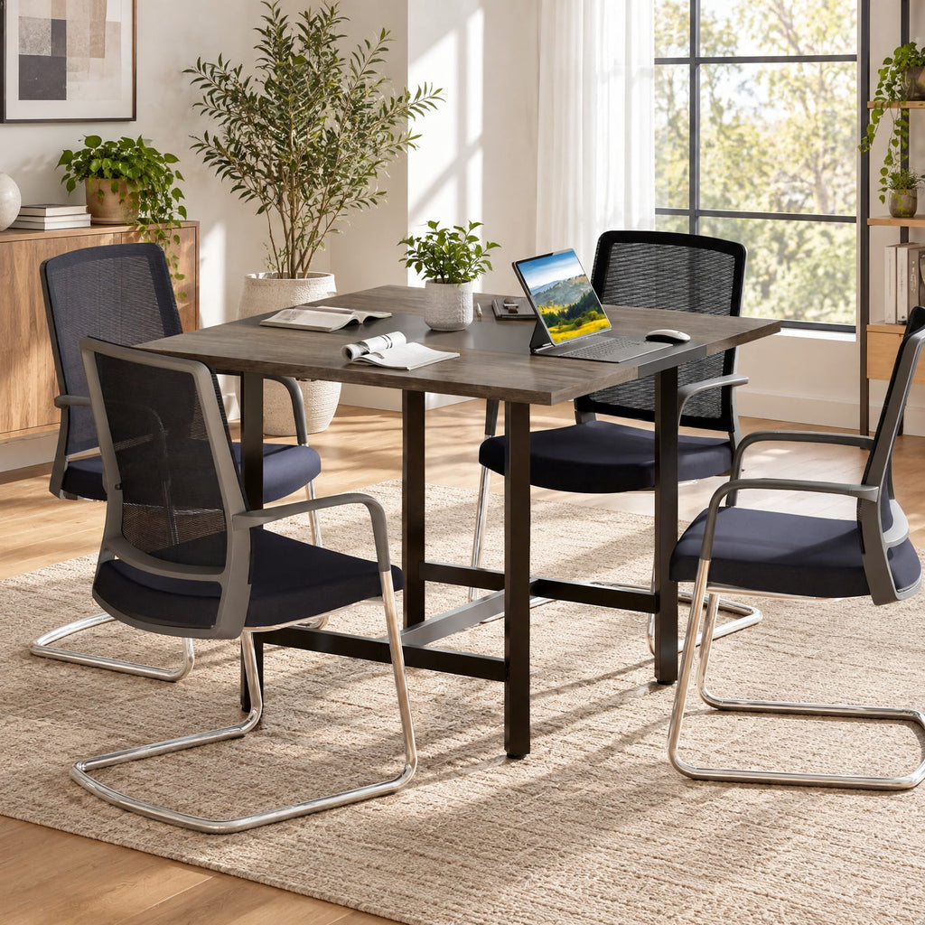 Airfind 39.5 Inches Square Conference Table Meeting Room Table with Thickened Tabletop, 200 lbs Capacity, Engineered Wood Metal Frame, Gray