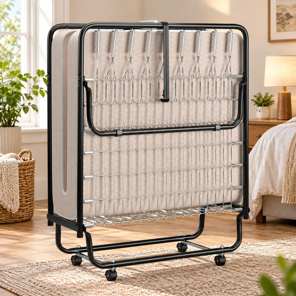 Airfind Rollaway Guest Bed with Sturdy Steel Frame and Memory Foam Mattress Made in Italy, 440 lbs Capacity, Steel memory foam foam Frame, Beige