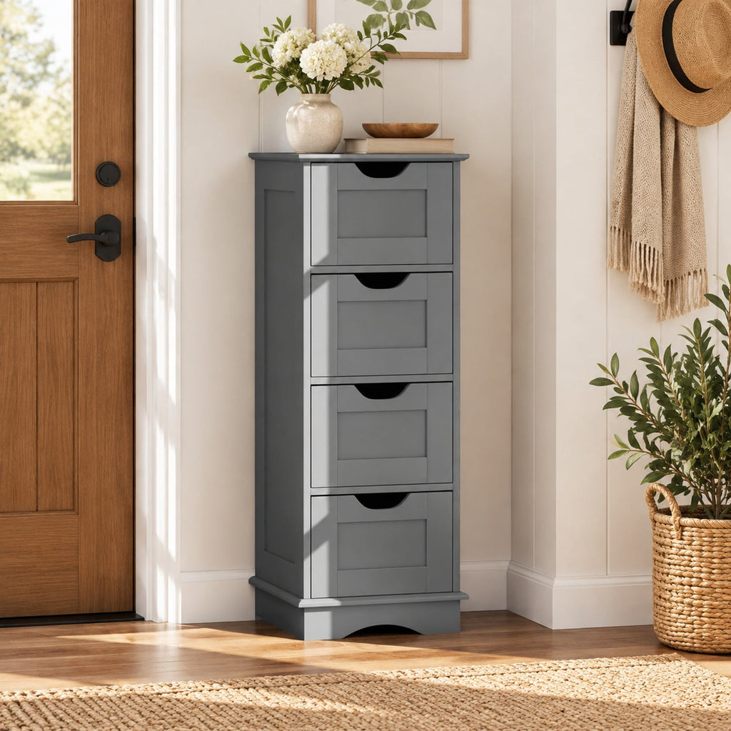 Airfind Bathroom Storage Cabinet, with Cutout Handles and 4 Drawers, 33 lbs Capacity, MDF Frame, 12 Inch x 12 Inch x 32 Inch Footprint, Gray
