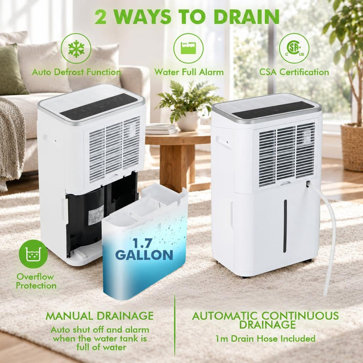 Airfind 60-Pint Dehumidifier for Home and Basements 4000 Sq. Ft with 3-Color Digital Display, ABS Frame, 13 x 9 x 22.5 Footprint, White