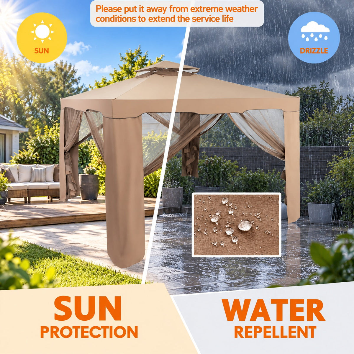 Airfind Canopy and Garden Structures Gazebo with Netting for Outdoors, Steel and polyester fabric Frame, Brown