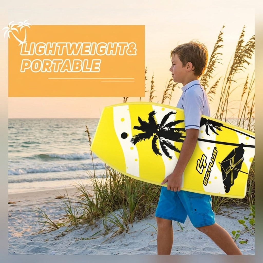 Airfind 41 Inch Yellow Surfing Bodyboard for Adults ¡ª XPE Deck, EPS Core, HDPE Slick Bottom, Crescent Tail, Wrist Leash Included