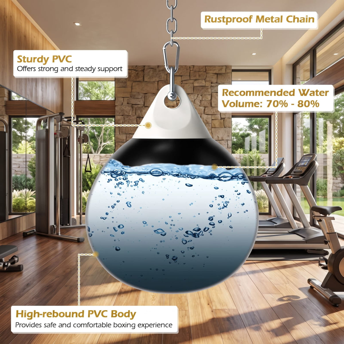 Airfind 21 Inch Water Aqua Punching Bag with Adjustable Metal Chain and Water Hose for Home Gym Boxing and Reaction Training, Black