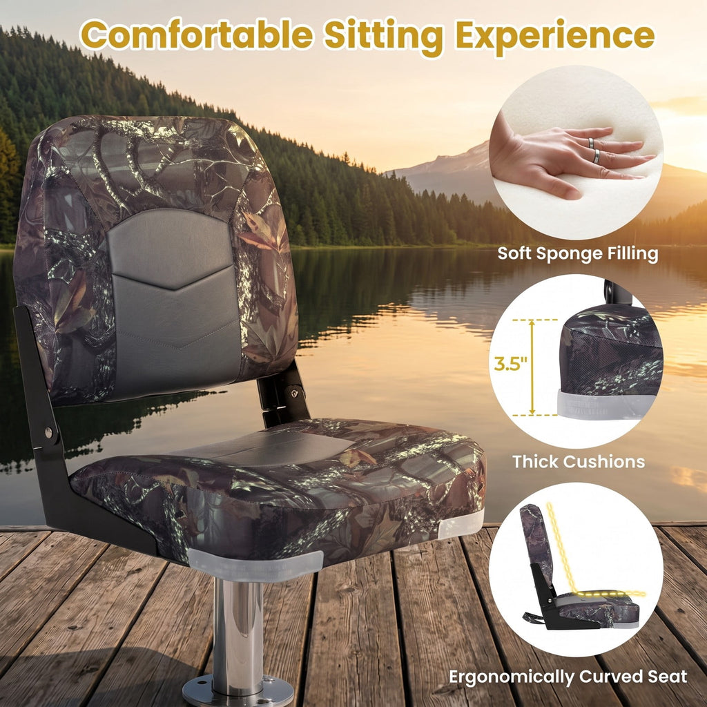 Airfind Folding Low Back Boat Seats 2 Pack with Thick Sponge Padding and Aluminum Hinges for Fishing and Cabin Boats, Camouflage