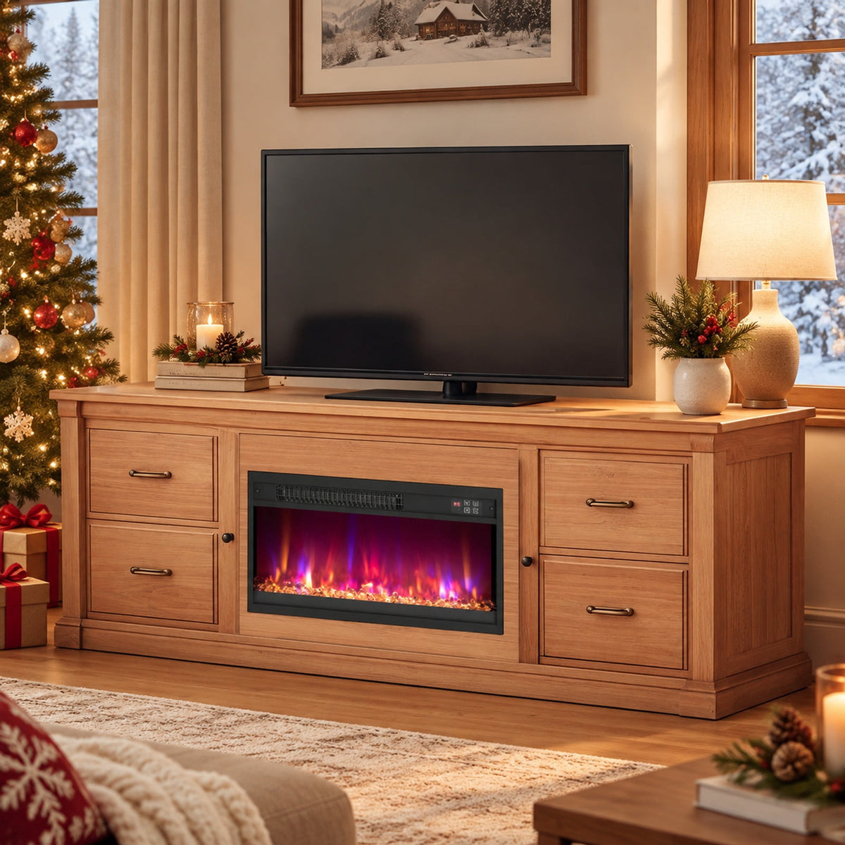 Airfind 18/23/26 Inch 1500W Electric Fireplace Insert with Remote Control-23 inches, Metal Tempered Glass Frame, 19.3in x 4.8in x 17.7in Footprint