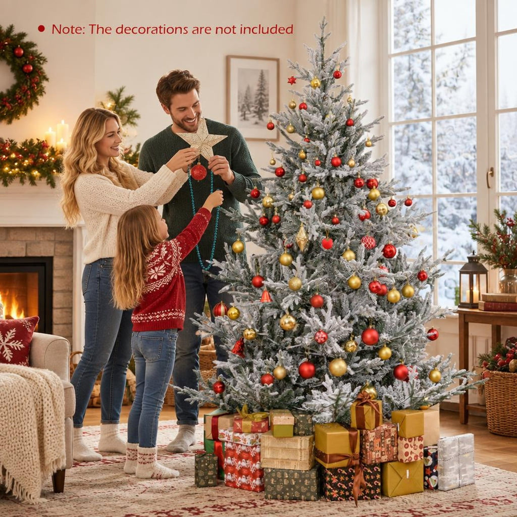 AIRFIND Pre-Lit Christmas Tree 7 ft Snow Flocked with 1074 Branch Tips, 450 Warm White LEDs, 13 Light Modes, Timer and Metal Stand