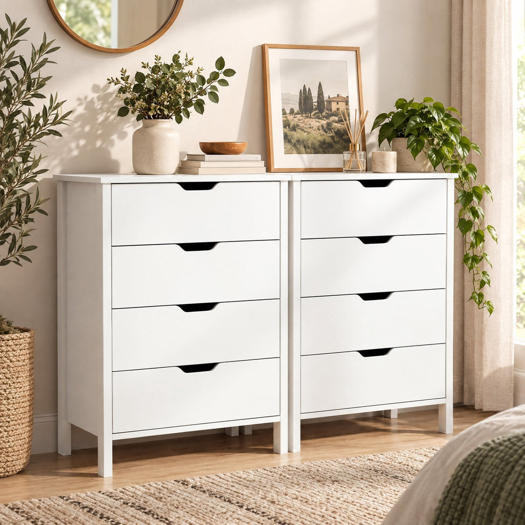 Airfind 4-Drawer Dresser Wooden Nightstand with Anti-Tipping Kits, 44 lbs Capacity, Engineered Wood MDF Frame, 24 x 16 x 37.5 Footprint, White