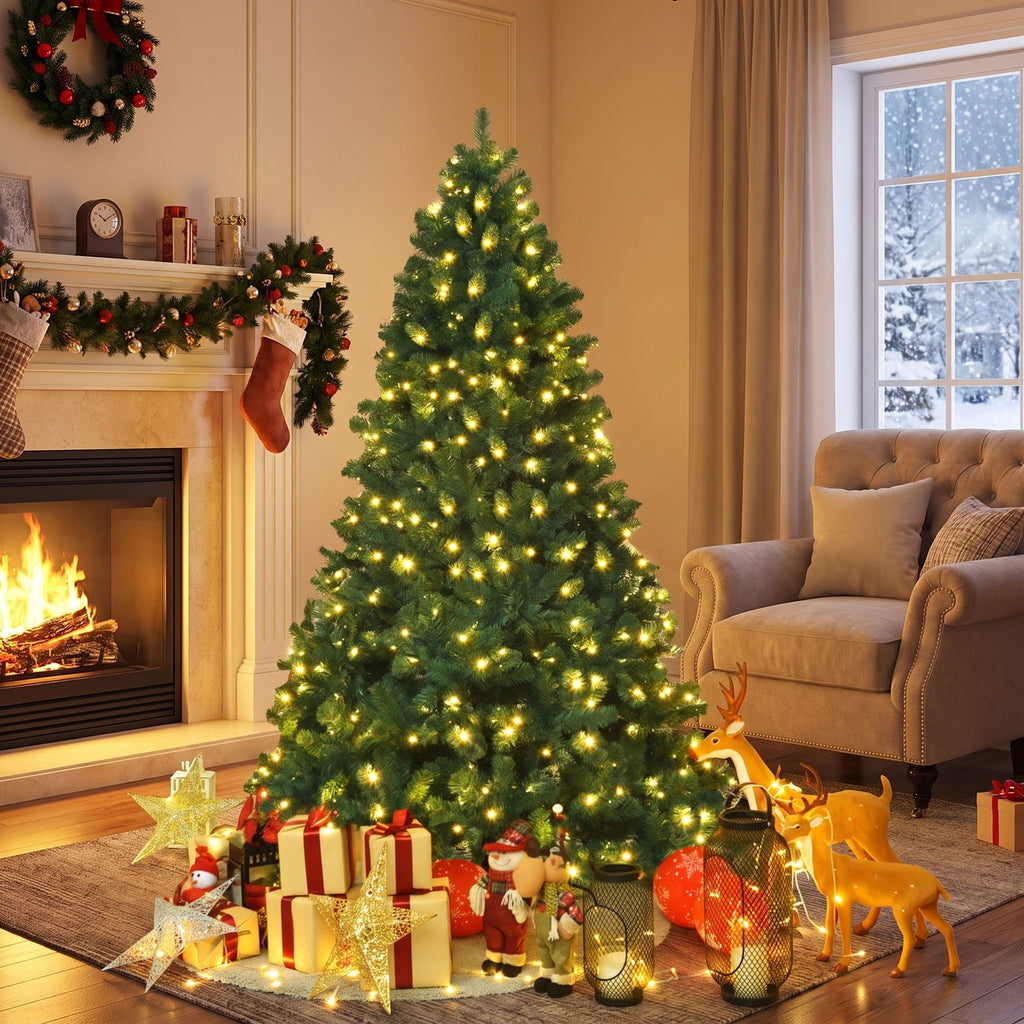 Airfind 7 Feet PVC Artificial Christmas Tree with LED Lights-7 ft, PVC iron Frame, 4.3 x 7.5 H Footprint, Green
