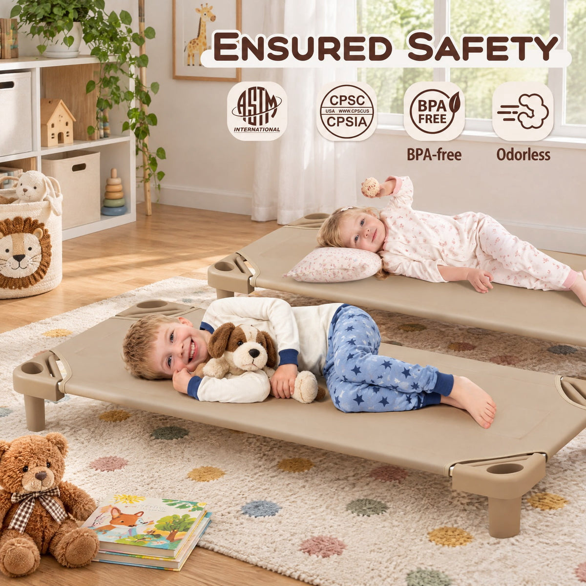 Airfind Youth Stackable Daycare Cot Pack of 6 with Detachable Oxford Cloth, 132 lbs Capacity, Steel, Steel PP Oxford Fabric Construction, Unspecified