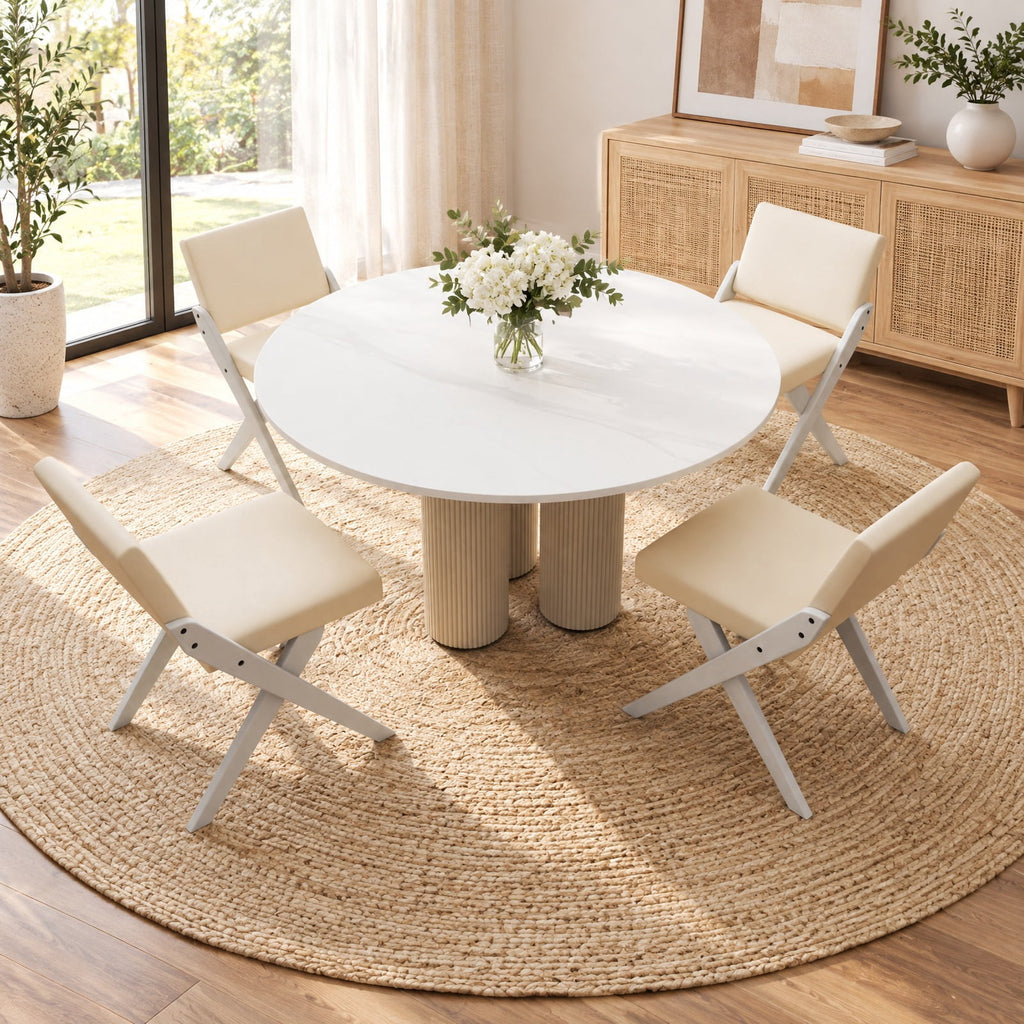 Airfind Wooden Dining Chairs Set of 2 with Solid Rubber Wood Frame and Thick Padded Cushions for Kitchen and Dining Room, White