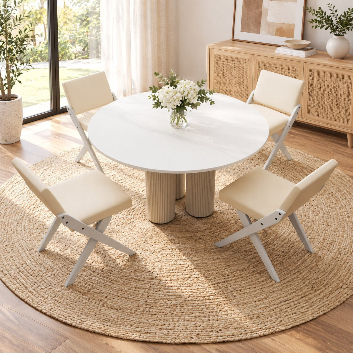 Airfind Wooden Dining Chairs Set of 2 with Solid Rubber Wood Frame and Thick Padded Cushions for Kitchen and Dining Room, White