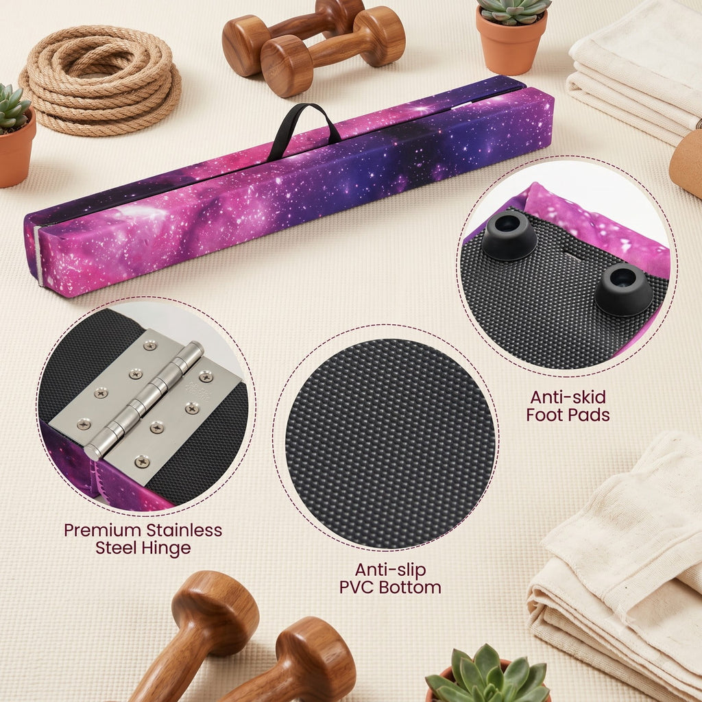 Airfind Folding Balance Beam for Kids with Solid Wood Base and Anti-slip Bottom for Home Gymnastics Training and Practice, Galaxy