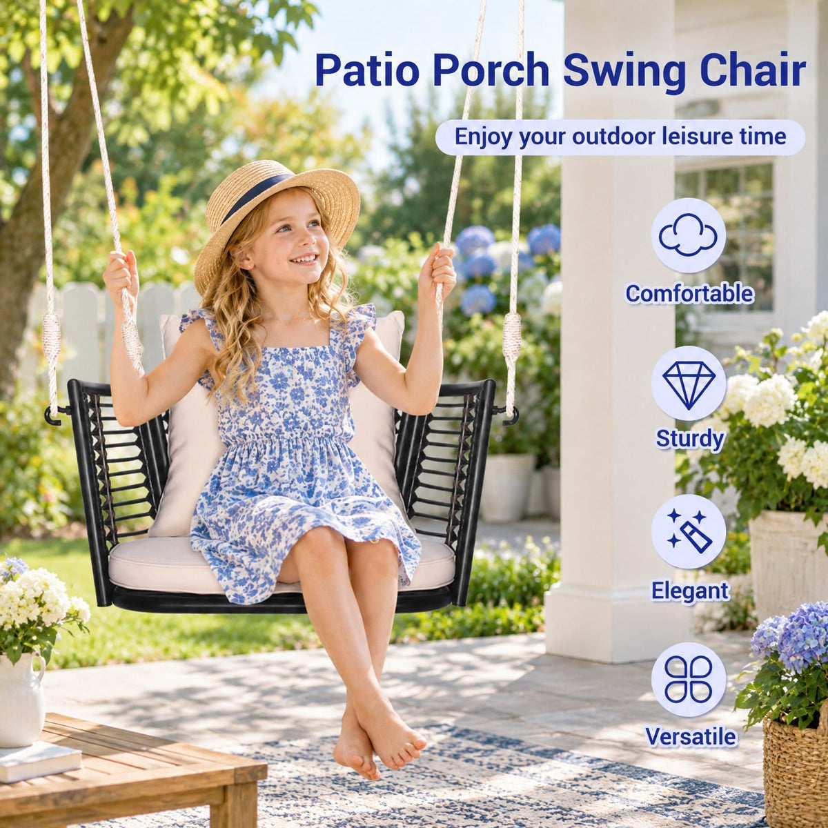 Airfind Single Person Hanging Seat with Woven Rattan Backrest for Backyard, 400 lbs Capacity, 30.5 x 24.5 x 15 Suitable Hanging Footprint