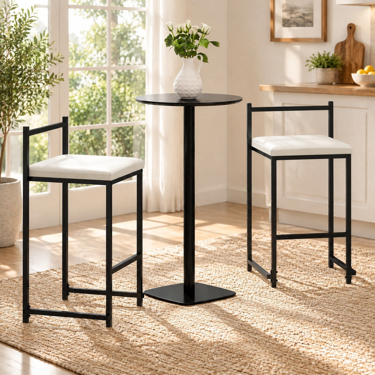 Airfind Set of 2 Stackable Counter Height Bar Stools PU Leather Upholstered with Footrest, 400 lbs Capacity, 16 Inch x 18 Inch x 33.5 Inch Footprint, Black