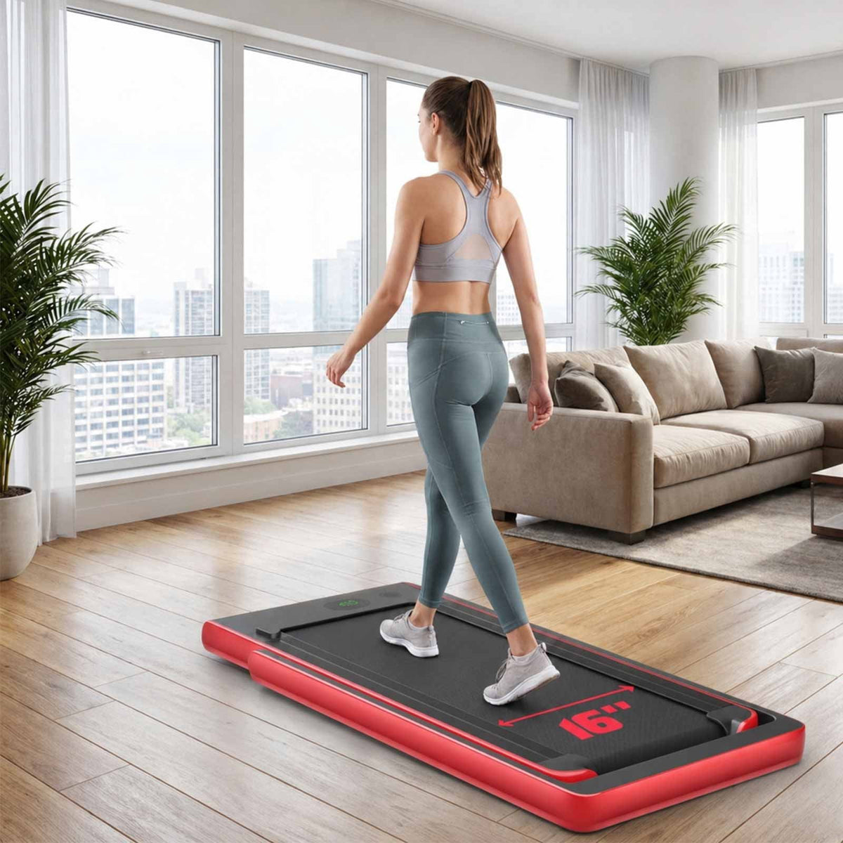 Airfind 2.25HP 2-in-1 Walk-to-Run Folding Treadmill with APP Sync Audio Console, Red