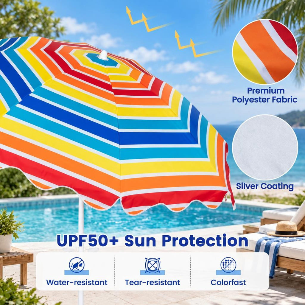 Airfind 6.5 FT Beach Umbrella UPF 50+ with Sand Anchor for Garden Pool Backyard, Polyester Fabric Metal Aluminum Alloy PP Frame, Blue Stripe