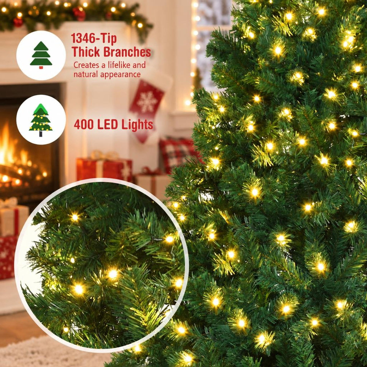 Airfind 7.5 Feet PVC Artificial Christmas Tree with LED Lights-7.5 ft, PVC iron Frame, 4.3 x 7.5 H Footprint, Green