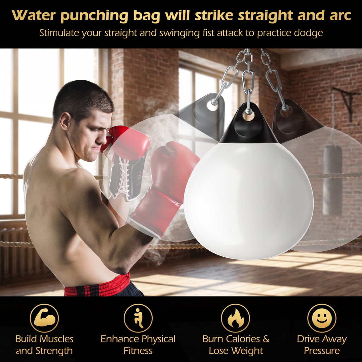 Airfind 21 Inch Water Aqua Punching Bag with Adjustable Metal Chain and Water Hose for Home Gym Boxing and Reaction Training, White