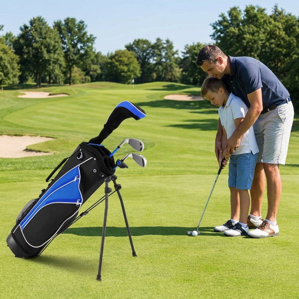Airfind Children Golf Club Set for Ages 5 to 7 with 4 Lightweight Fiberglass Pieces and Portable Stand Bag, Blue