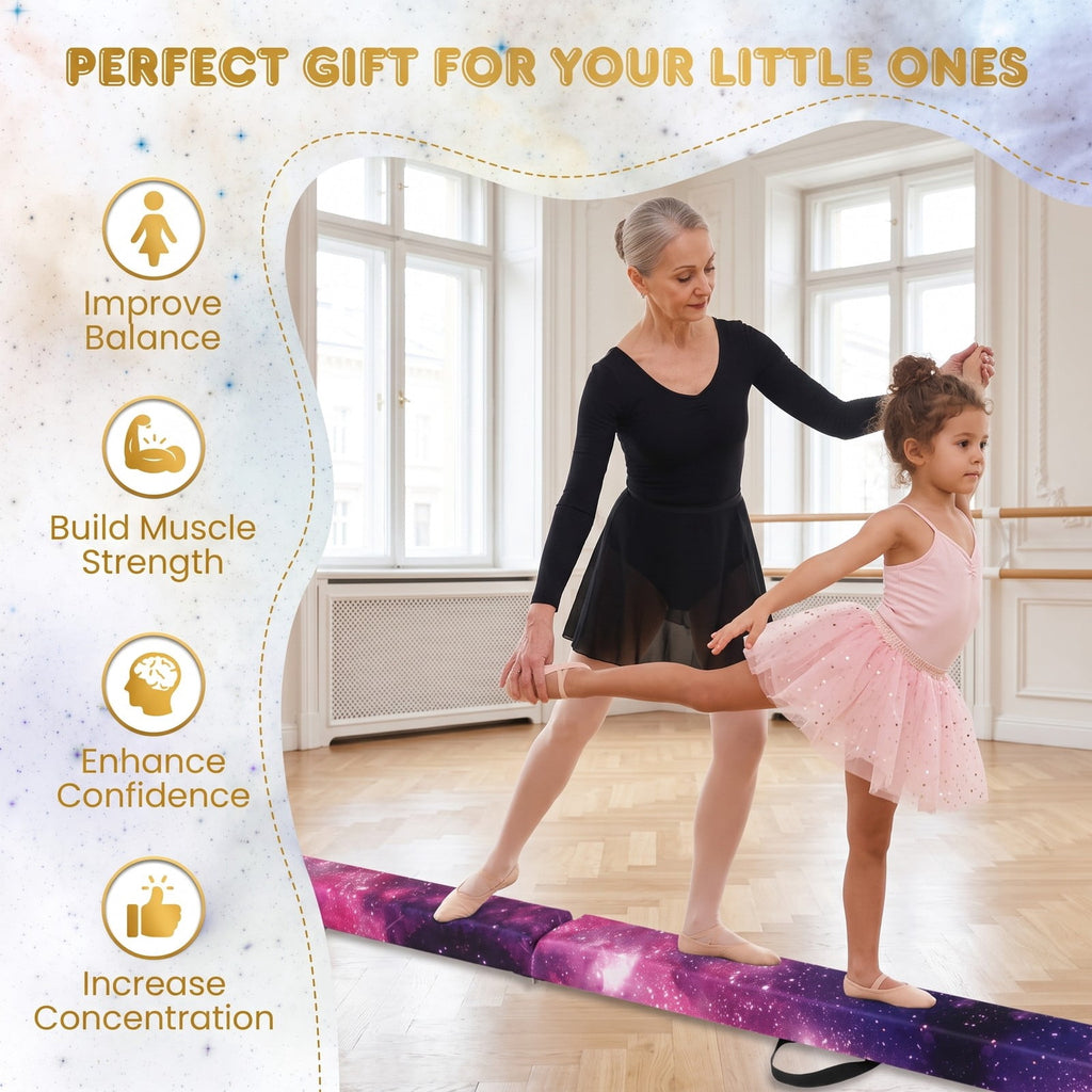 Airfind 9 FT Folding Gymnastics Balance Beam with Anti-slip Base and Pine Wood Frame for Kids Home Practice and Training, Galaxy