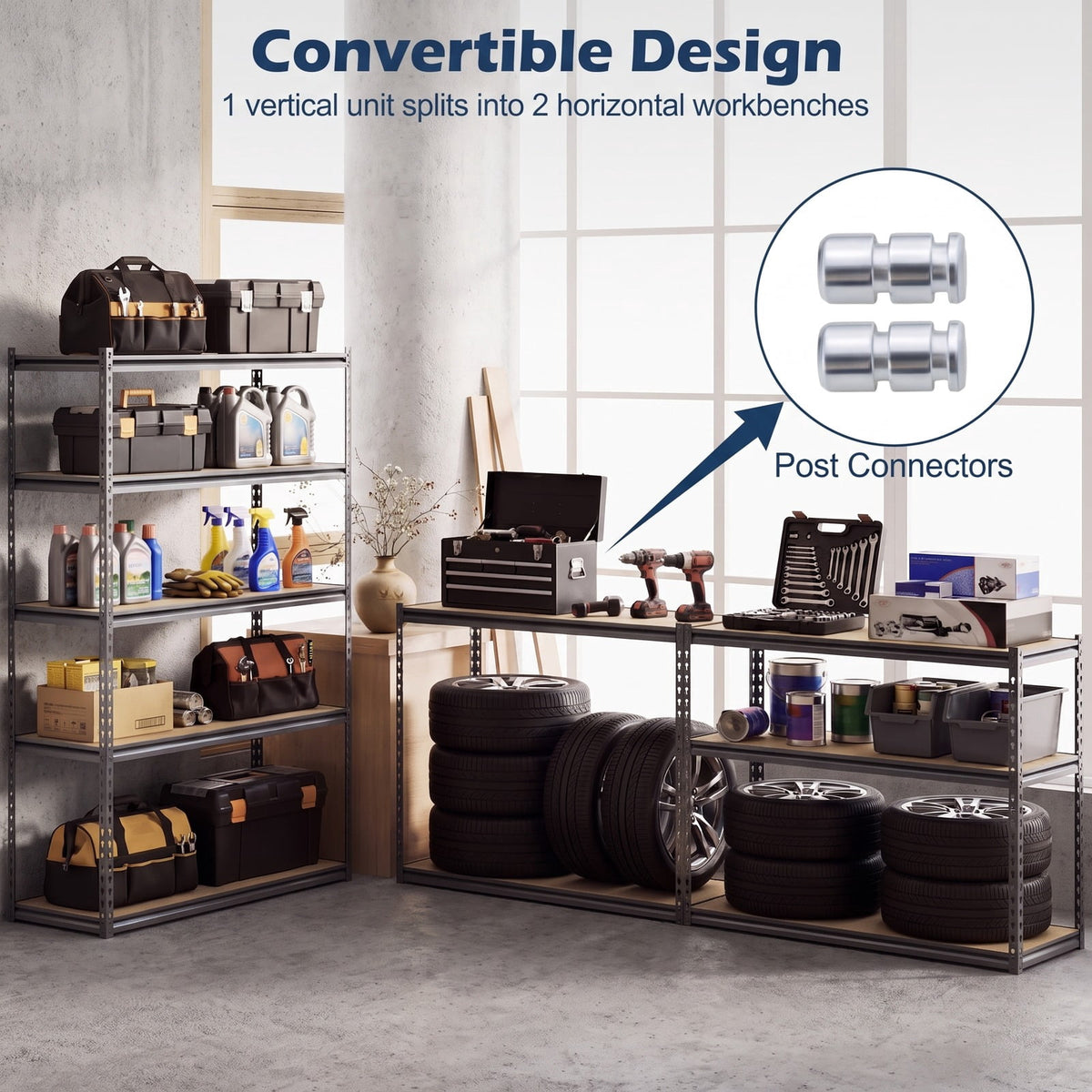 Airfind 5-Tier Garage Shelving Unit 2200 LBS Metal Storage Shelves Adjustable Utility Rack for Warehouse, 440 lbs Capacity, Metal MDF Frame, Gray