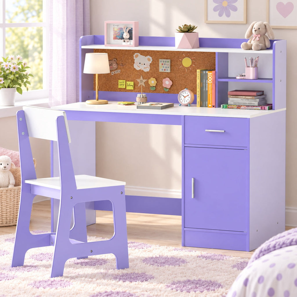 Airfind Youth Study Desk and Chair Set Student Table and Chair, 132 Lbs Capacity, Mdf, for 3 and Years Old, 43 Inch X 19 Inch X 39.5 Inch, Purple