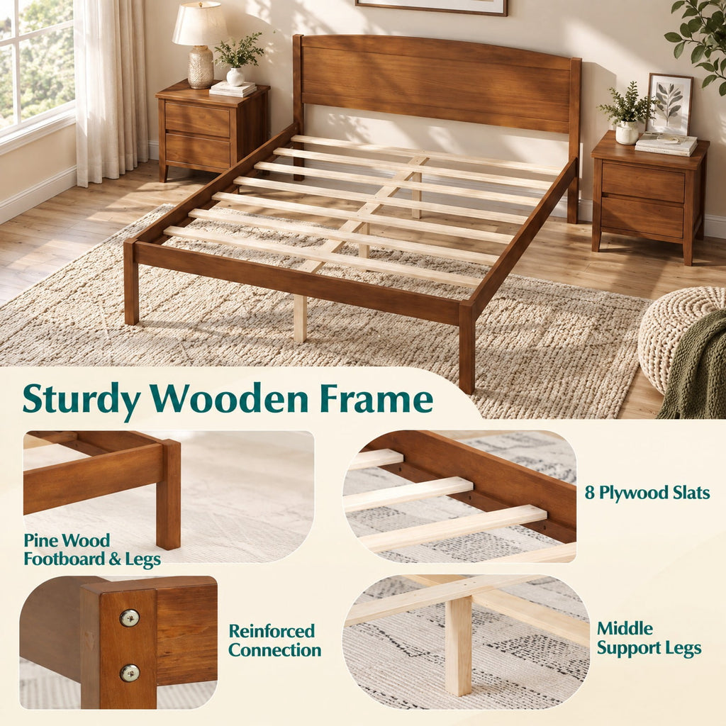 Airfind Full Size Wooden Platform Bed Frame with Curved Headboard, 300 lbs Capacity, Pine Wood Engineered Wood Frame, 80 x 57 x 37.5 Footprint