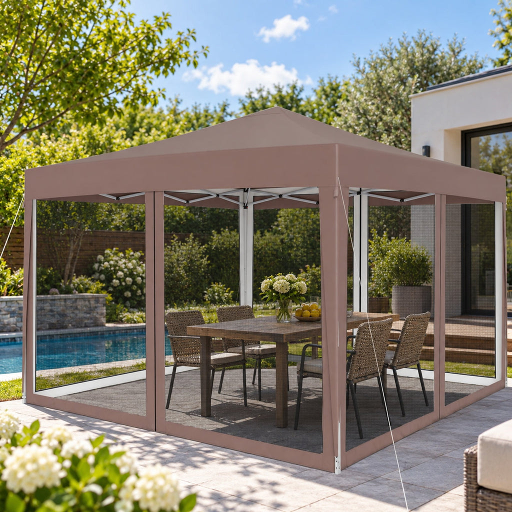 Airfind 10 FT x 10 FT Pop-Up Canopy Tent Easy Setup Instant Folding Shelter with Mesh Netting, 210D Oxford Fabric Frame, Coffee