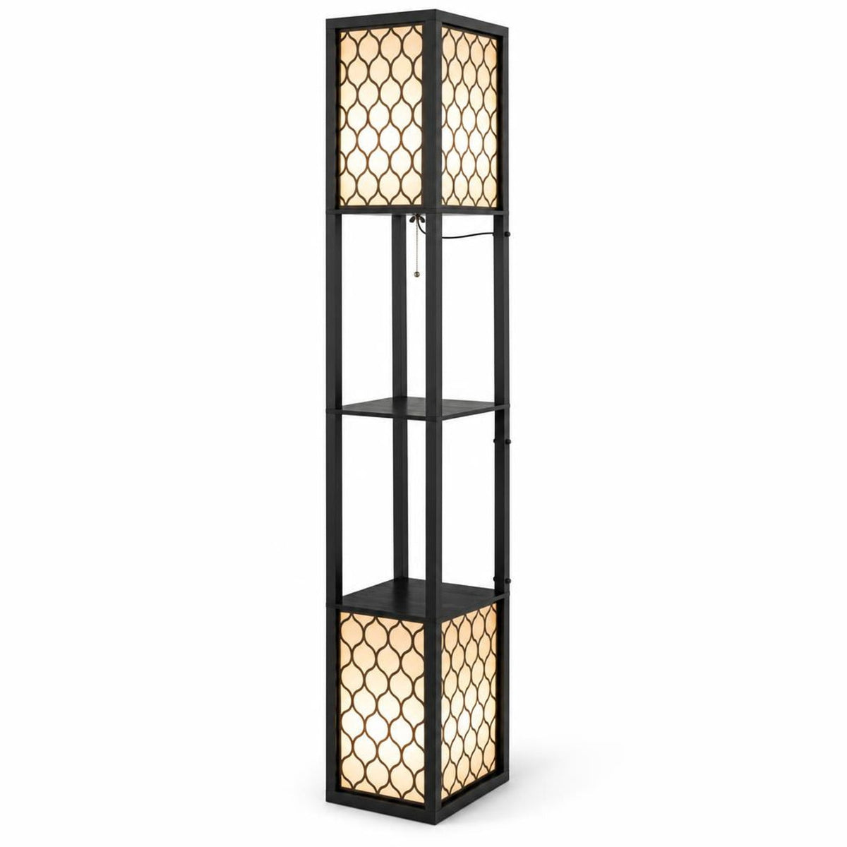 Airfind Modern Shelf Freestanding Floor Lamp with Double Lamp Pull Chain and Foot Switch, MDF Frame, 10in x 10in x 62in Footprint, Black+ White
