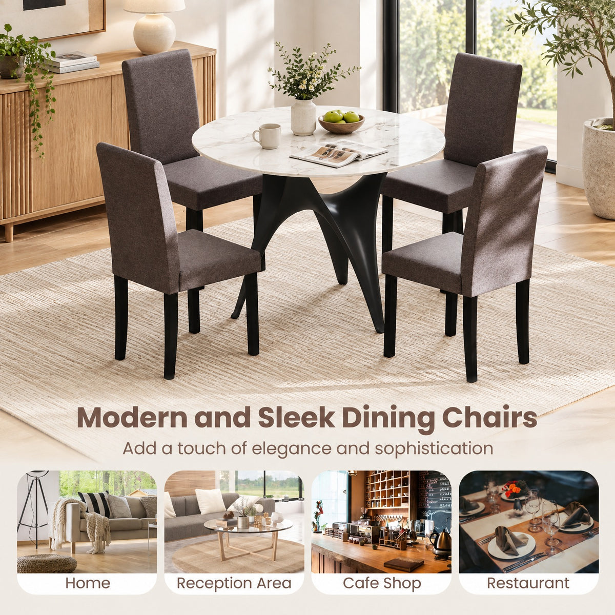 Airfind Set of 2 Dining Chair Mid-Century Modern Fabric Upholstered Parson Chairs, Chair 330 lbs Capacity, 17in x 22in x 35.5in Footprint, Brown