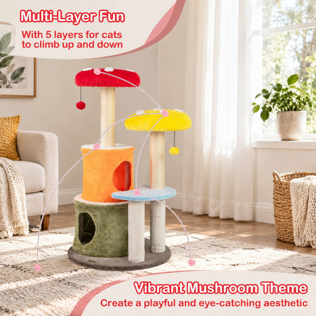 Airfind 43 Inch Tall Cat, Tree Cute with 2 Condos and Padded Platforms, 22 lbs Capacity, Engineered Board Plush Fabric Sisal Frame, Colorful