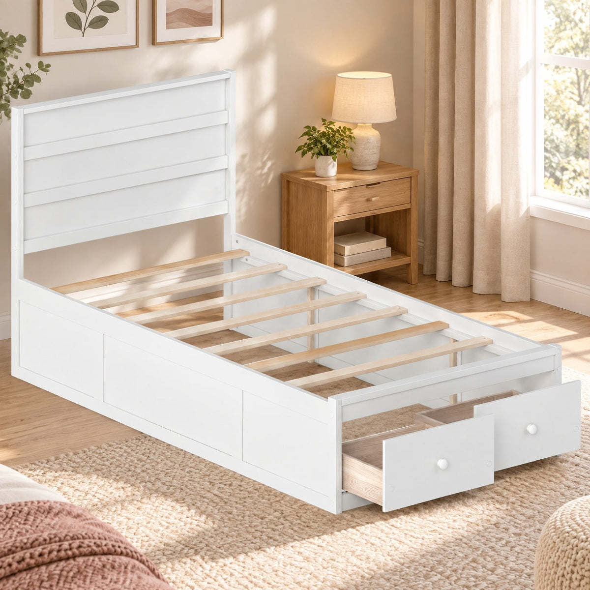 Airfind Twin Size Bed Frame with Storage Drawers and Headboard, 350 lbs Capacity, Solid Wood Plywood Engineered Wood MDF Frame, Gray