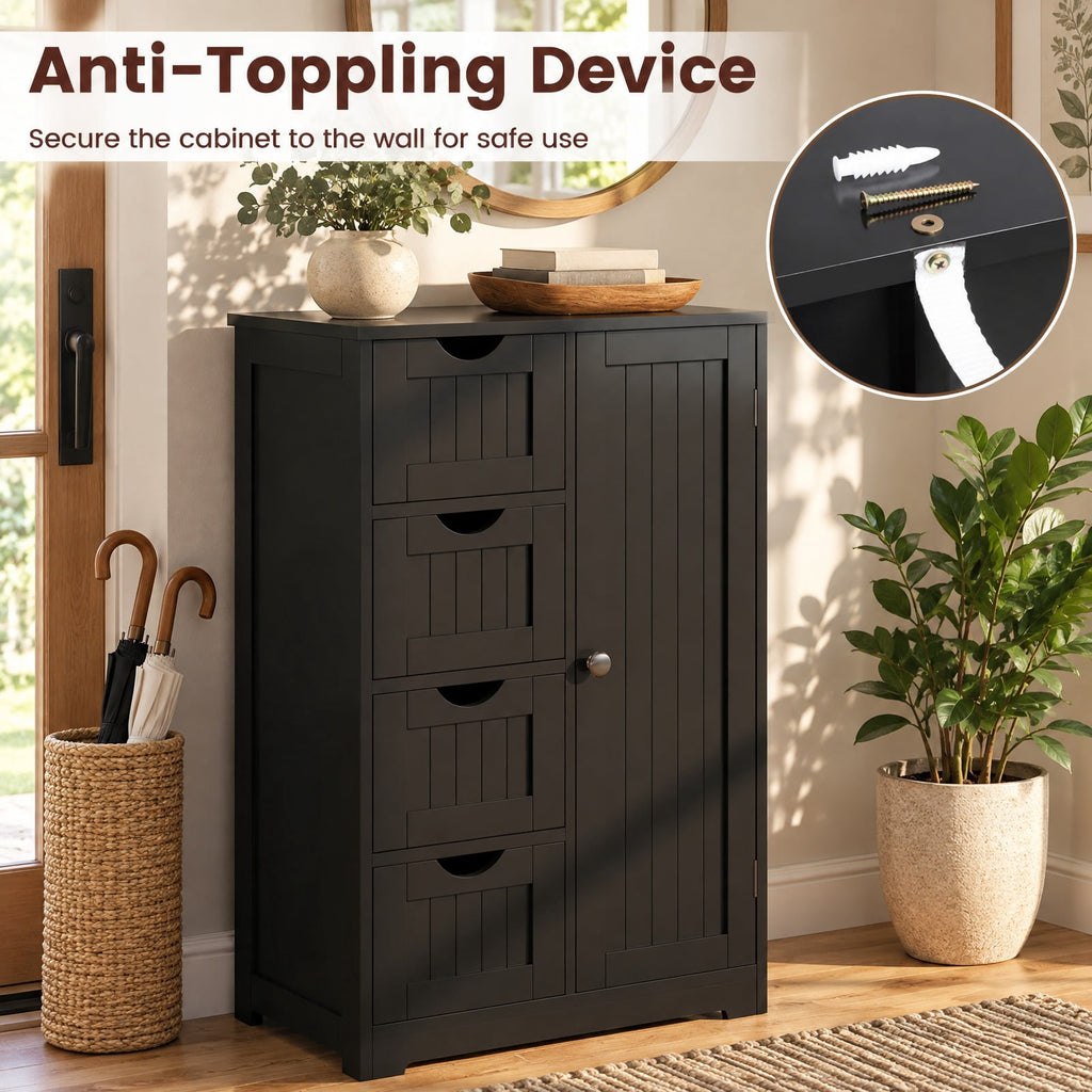 Airfind Standing Indoor Wooden Cabinet with 4 Drawers, 143 lbs Capacity, MDF Engineered Wood Frame, 21.5 Inch x 12 Inch x 32.5 Inch Footprint, Black
