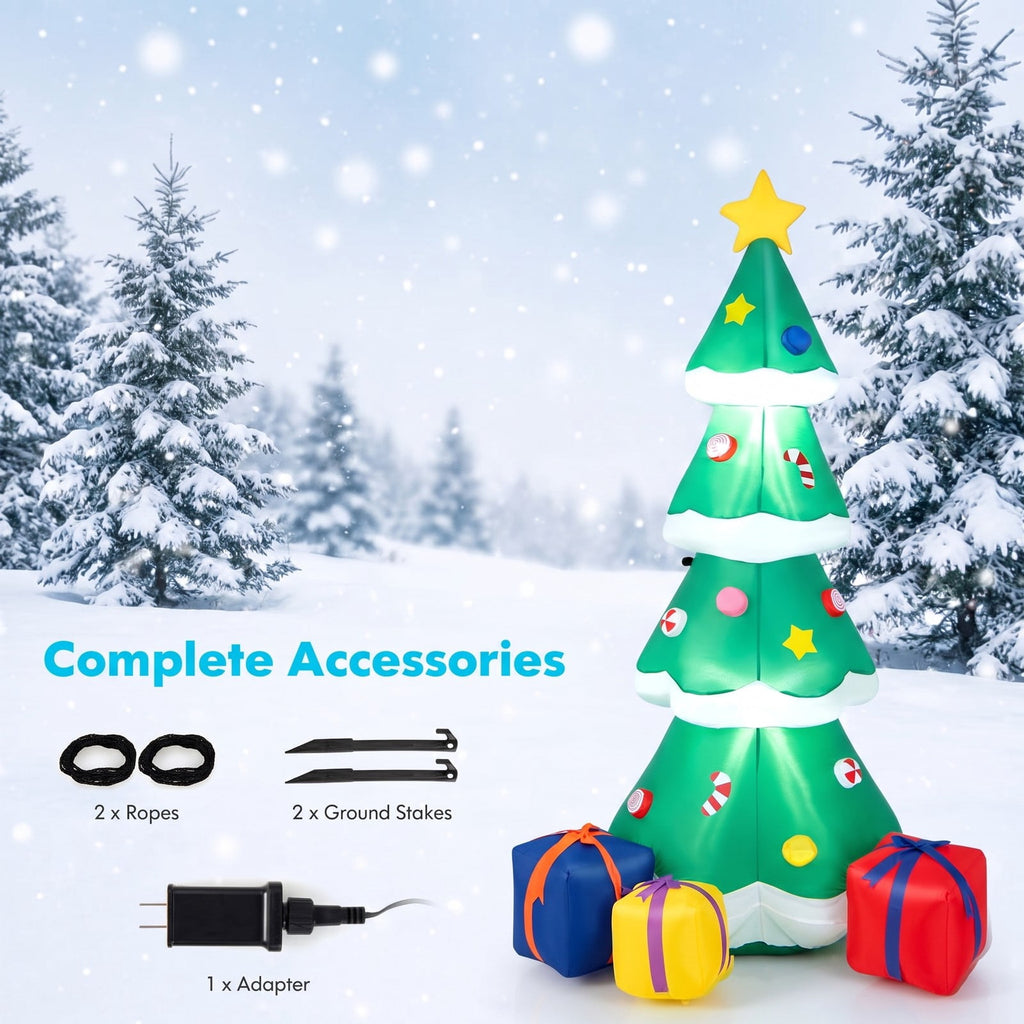 Airfind 6 Feet Tall Blow up Christmas Tree with 3 Gift Boxes, Polyester fabric Frame, 2.5ft x 2.3ft x 6ft Footprint, Multicolored