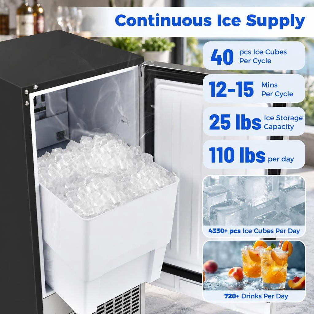 Airfind Commercial Ice Maker 110 lbs/24H Undercounter Ice Machine with 25 lbs Storage Capacity, Stainless Steel Galvanized Steel Frame, Silver