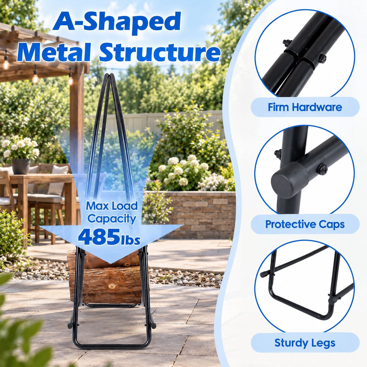 Airfind 45 Round Firewood Rack with Heavy, 485 lbs Capacity, Metal Frame, 46 x 14.5 x 48.5 Footprint, Black