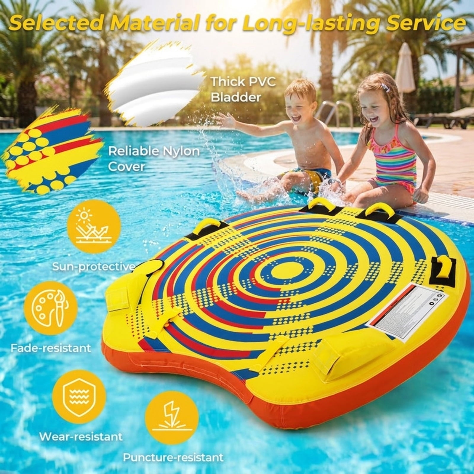 Airfind Heavy-Duty Inflatable Towable Tube for Boat Excursions, Yellow