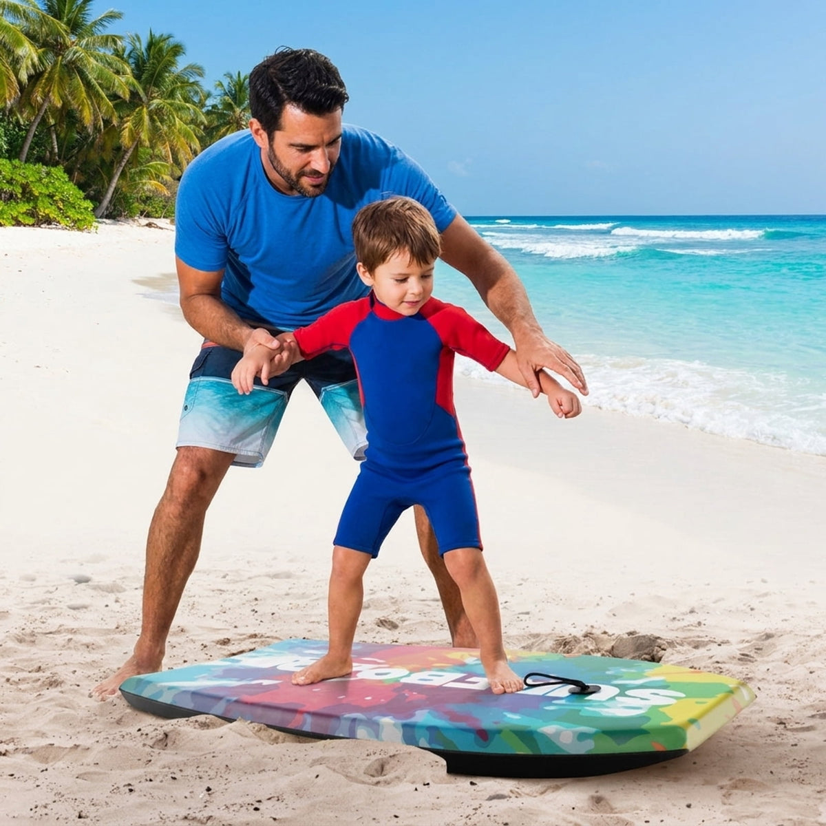 Airfind 37 Boogie Board with Wave Camo Graphic Deck ¡ª EPS Core, XPE Top, HDPE Slick Bottom, Crescent Tail, Coiled Wrist Leash