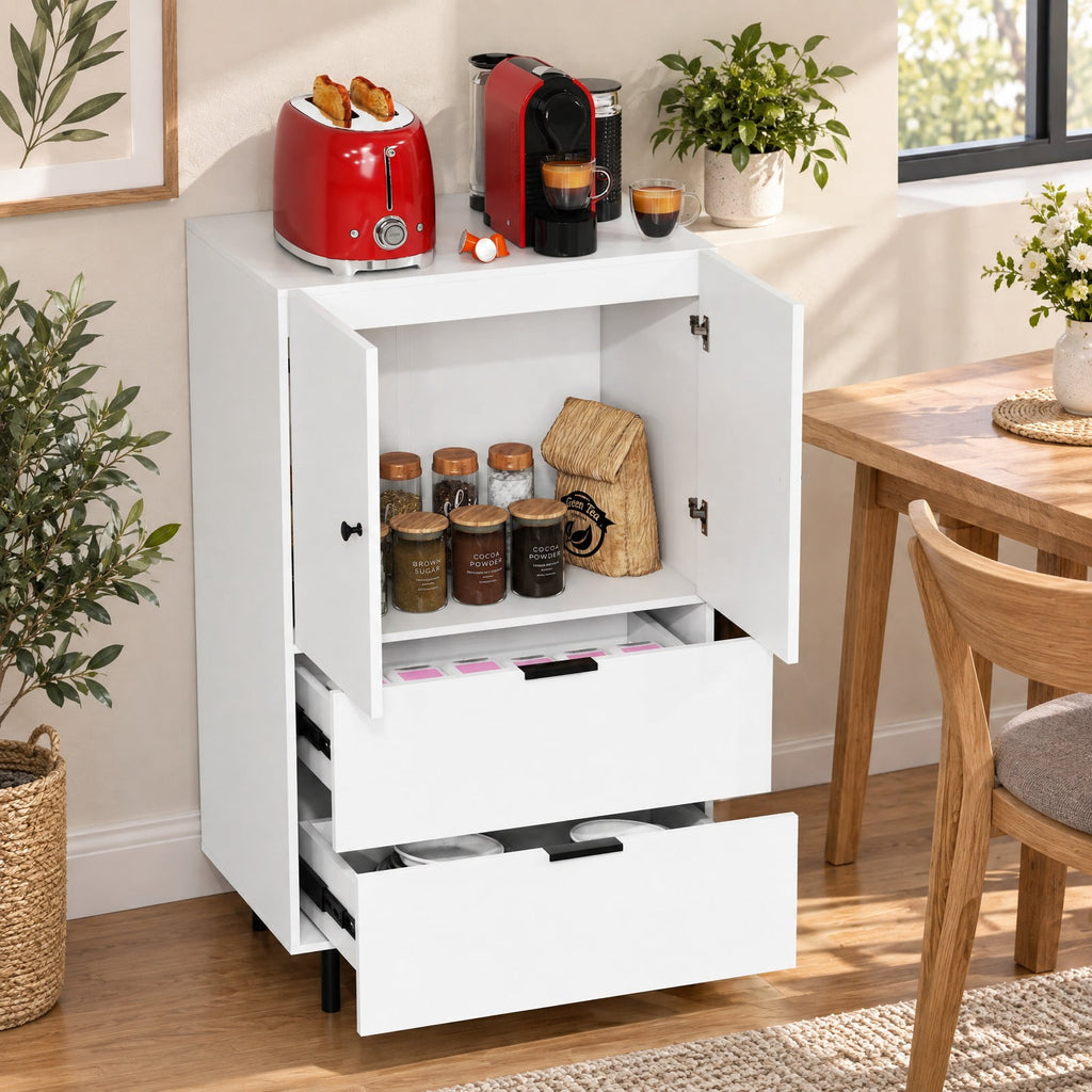 Airfind Sideboard Buffet Cabinet 2-Door Serving Cupboard with Drawers, 155 lbs Capacity, Engineered Wood MDF Metal Frame, White